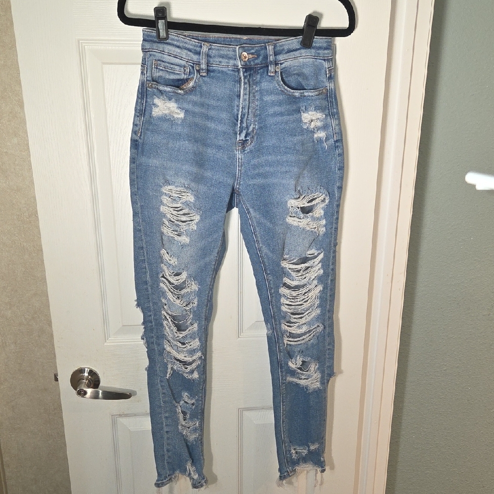 American Eagle Distressed Stretch Denim Blue Jeans Womens Size 2